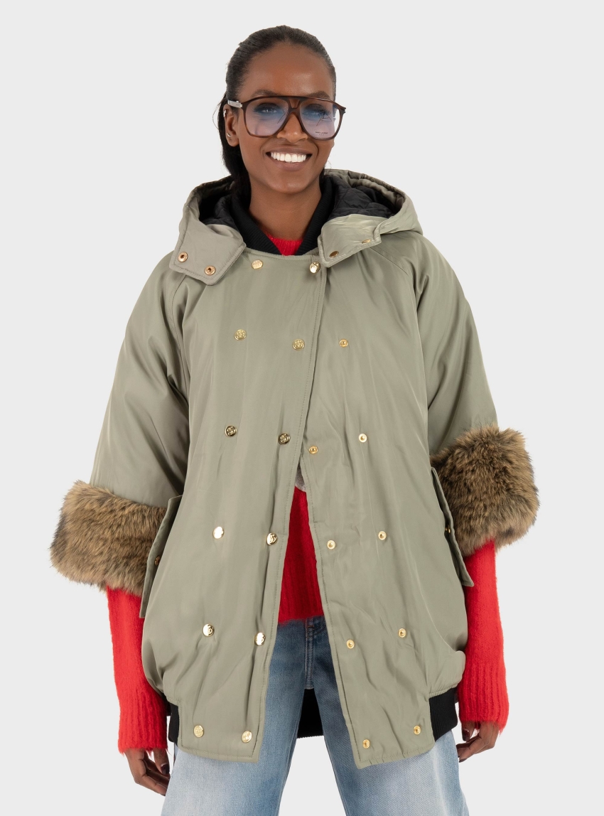 Souvenir Short Sleeve Long Bomber Jacket - Light Olive