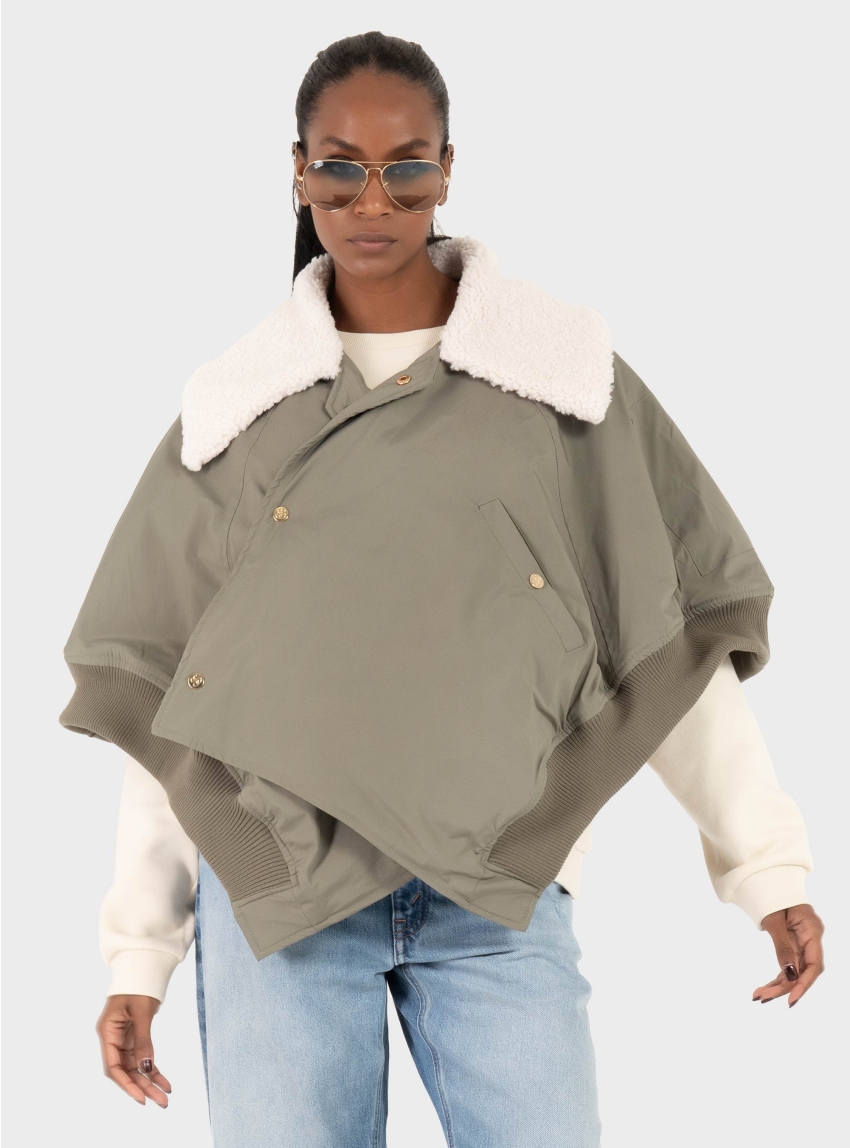Souvenir Short Bomber Style Cape - Light Olive