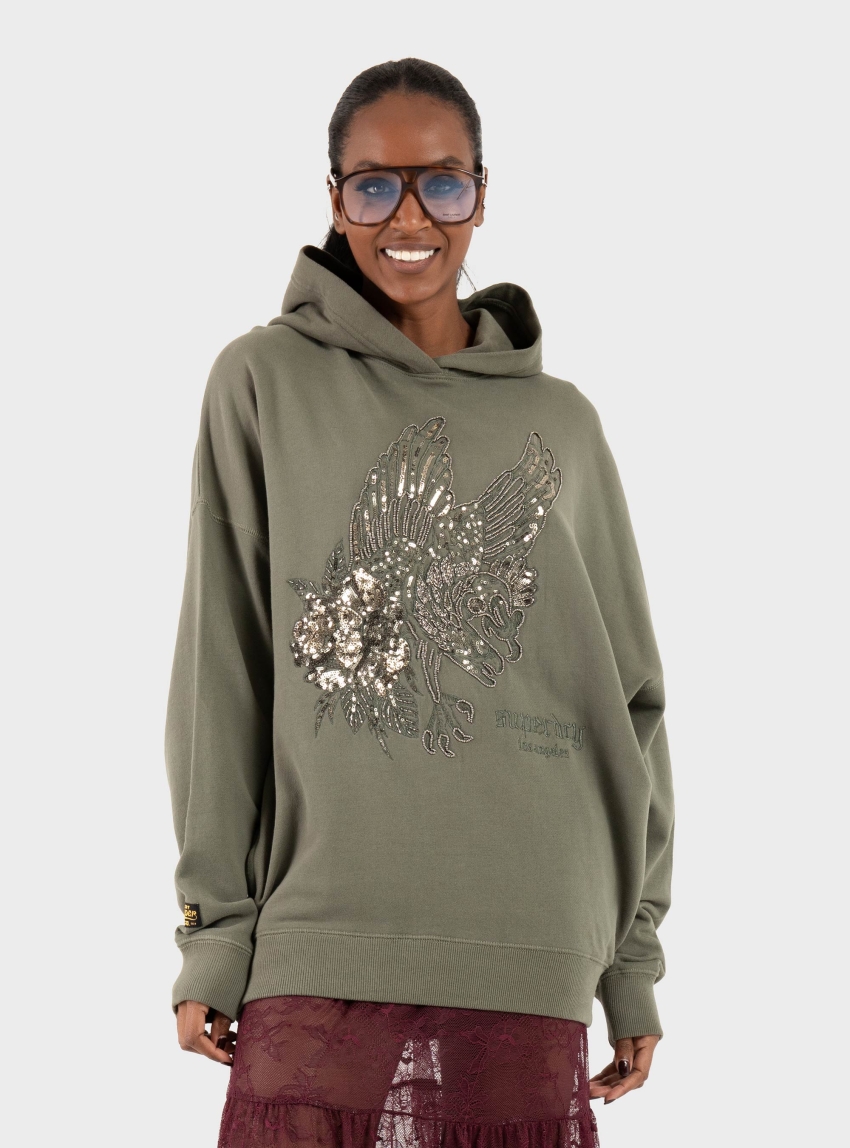 Superdry Tattoo Embellish Oversize Hoodie - Olive 