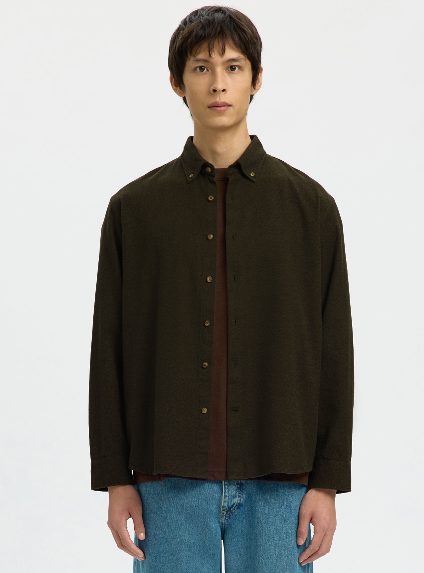 Selected Regnoah Mix Button Down Shirt - Dark Olive Green