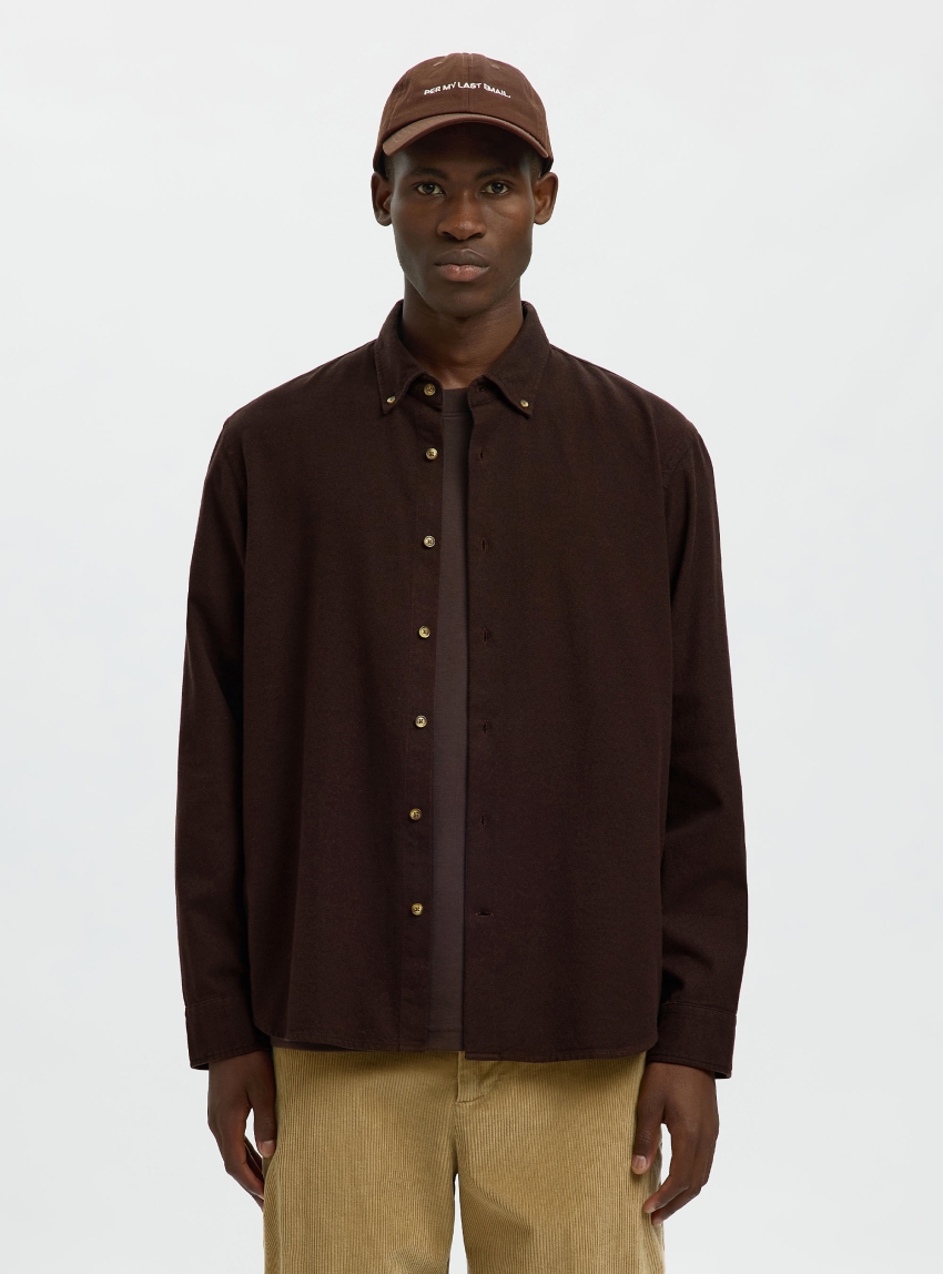 Selected Regnoah Mix Button Down Shirt - Dark Brown