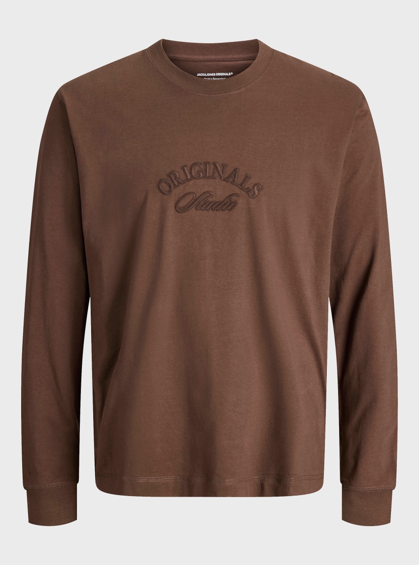 Jack & Jones Bleecker Branding Long Sleeve Tee - Brown